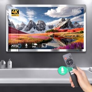 4k Ultra Hd 32 Inch High End Bathroom Mirror Tv Ip66 Waterproof Android Tv Supports Voice Remote Control Google Assistant Built In Atsc Tuner Hdmi Arc Spdif For An Immersive Experience 0