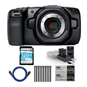 Blackmagic Design Pocket 4k Cinema Camera Bundle With 128gb Memory Card Rechargeable Battery And Dual Charger Hdmi Cable Lens Cleaning Wipes And Fastening Cable Ties 6 Items 0