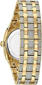 Bulova Mens Crystal Phantom 3 Hand Date Quartz Cushion Shaped Case Watch Pave Crystal Dial 40mm 0 0