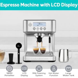 Casabrews Espresso Machine With Lcd Display Barista Cappuccino Maker With Milk Frother Steam Wand Professional Latte Coffee Machine With Adjustable Shot Temperature Gifts For Mother Or Father 0 0