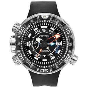 Citizen Mens Eco Drive Promaster Sea Aqualand Depth Meter Watch In Stainless Steel With Black Polyurethane Strap Black Dial Model Bn2029 01e 0