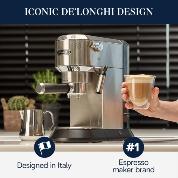 Delonghi Dedica Ec680m Espresso Machine Coffee And Cappucino Maker With Milk Frother Metal Stainless Compact Design 6 In Wide Fit Mug Up To 5 In 0 3