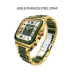 Diella Women Rectangle Dress Watch Automatic Self Winding Jade Stainless Steel Watches For Women Roman Numerals Analog Watch With Date Waterproof 0 2
