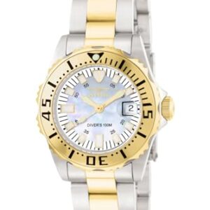 Invicta Womens 6895 Pro Diver Stainless Steel 18k Yellow Gold Plating And Mother Of Pearl Bracelet Watch 0