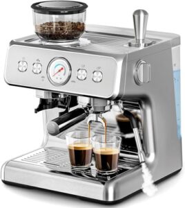 Kismile Espresso Machines With Grinder Professional Coffee And Espresso Maker Combo With Steam Milk Frother Steam Wand Capsule Compatiblelatte Machines With Removable Water Tankstainless Steel 0