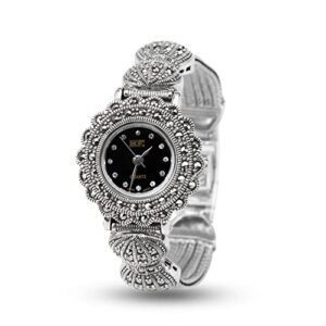 Ladies Women 925 Sterling Silver Bracelet With Marcasite Luxury 925 Silver Vintage Wristwatch 0