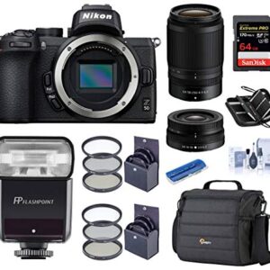 Nikon Z 50 Dx Format Mirrorless Camera Body With Nikkor 16 50mm F35 63 And 50 250mm F45 63 Vr Lens Flash Bundle With Flashpoint Ttl Flash Case 64gb Sd Card Filter Kits And Accessories 0