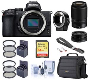 Nikon Z 50 Dx Format Mirrorless Camera With 16 50mm And 50 250mm Vr Lens Essential Bundle With Ftz Mount Adapter Case Filter Kits 64gb Sd Card Wrist Strap Cleaning Kit 0