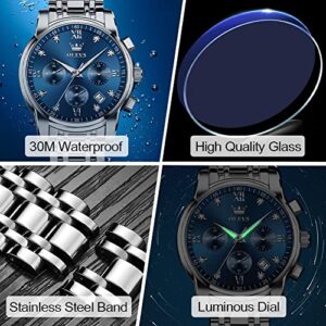 Olevs Mens Stainless Steel Chronograph Watch Big Face Gold Silver Black Tone Easy To Read Analog Quartz Watch Luxury Waterproof Date Diamond Roman Arabic Numerals Dial Dress Watch For Men 0 3