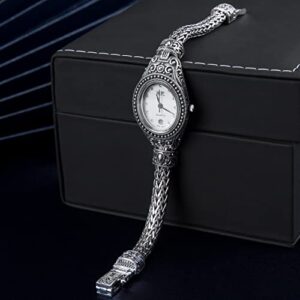 Solid 925 Silver Wheat Chain Womens Watch 925 Sterling Silver Thailand Vintage Style Ellipse Japan Movement Quartz Ladies Wristwatch Fine Jewelry 0 1