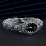 Women Pave Marcasite 925 Sterling Silver Wrist Watches Oval Style 0 0