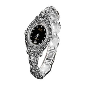 Women Pave Marcasite 925 Sterling Silver Wrist Watches Oval Style 0