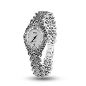 Women Vintage Pave Marcasite Thai 925 Silver Wrist Watches 0